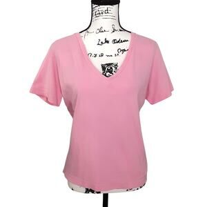 Lilly Pulitzer Tee Shirt Pink Solid Short Sleeve V Neck M Preppy Vintage 90s